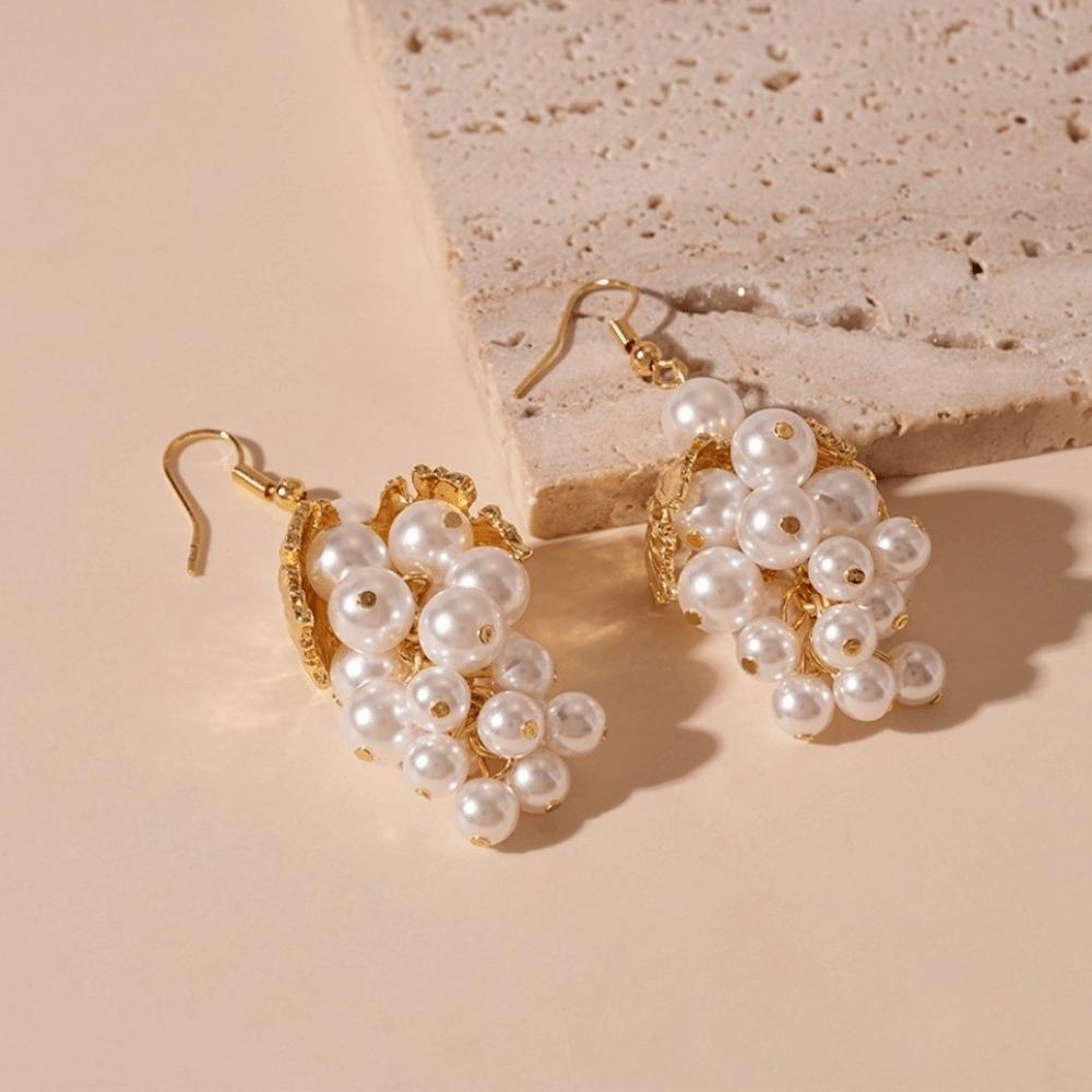Leaf and Grape Pearl Tassel Ear Hook Grape Cluster Tassels Vintage Dangle Earrings  Daily