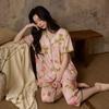 Lyocell Pajamas Women's Summer Thin Short-sleeved Cropped Pants Summer Middle-aged Mother High-end Large-size Loungewear