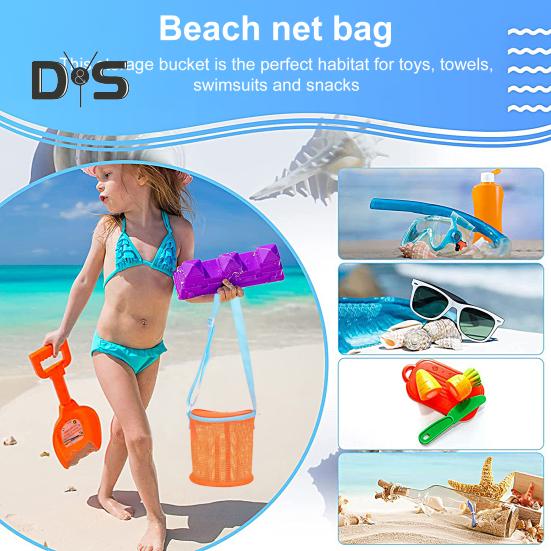 Netz-Strandtasche mit Schultergurt, großes Fassungsvermögen, Reißverschluss, Mehrzweck-Muschelhalter, Aufbewahrungseimer für Reisesandspielzeug