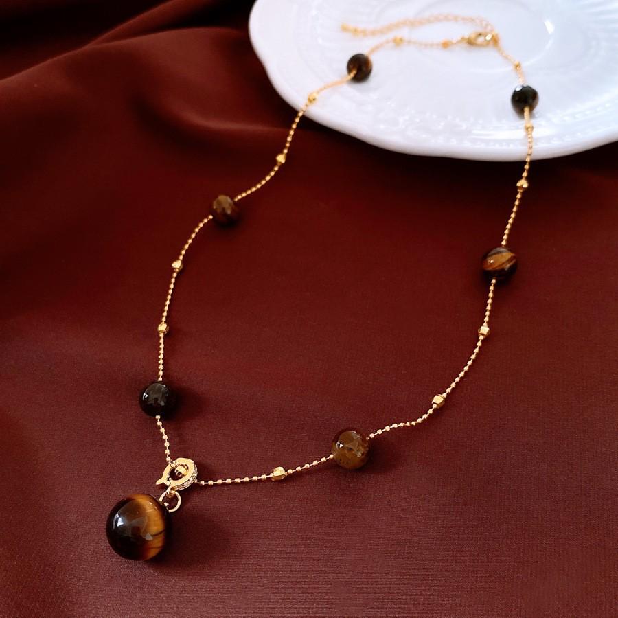 Sun & Stone Pendant Necklace - Titanium & Stainless Steel Clavicle Chain Jewelry