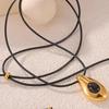 Charm Stainless Steel Metal Water Drop Long Leather Rope Pendant Necklace For Women Charm Trendy Party Collar Jewelry