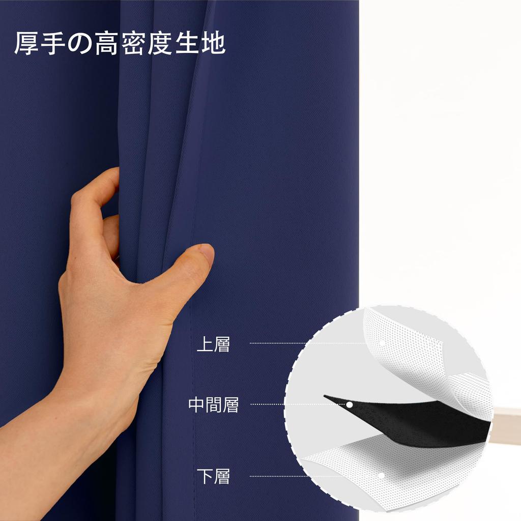 XWZO Blackout Set of 110cm Long X 100cm Blocks Over of Level 1 Blackout Thermal Memory Solid for Bedroom or Living Navy Curtains, 2, Wide, 99.99%