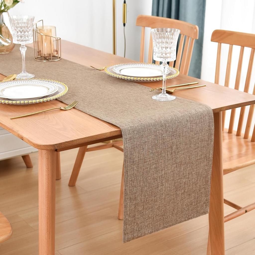 Farmhouse Rustic Table Runner Black Faux Linen Double Layer Table Runners Thick Reversible Short Table Runner 36 inches for Kitchen Dining Dresser