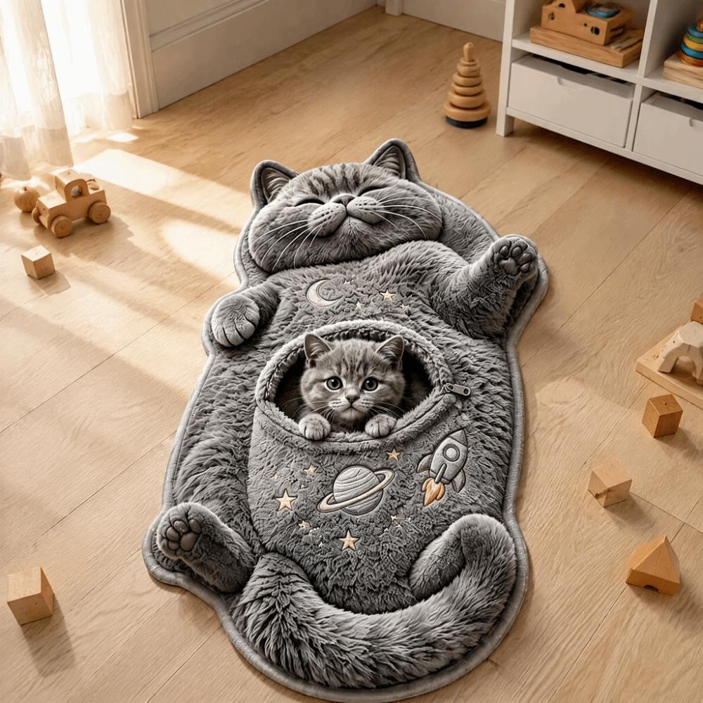 2D Cat-Shaped Area Rug Non-Slip Cartoon Carpet Cute Home Decor Carpet Living Rooms