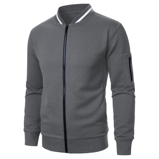 Erkek Sweatshirt Ceket Jakarlı Tasarım Düz Renk Uzun Kollu Günlük Üst Dik Yaka Gevşek Fermuarlı Açık Hava Sokak Giyim Mont Sweatshirt