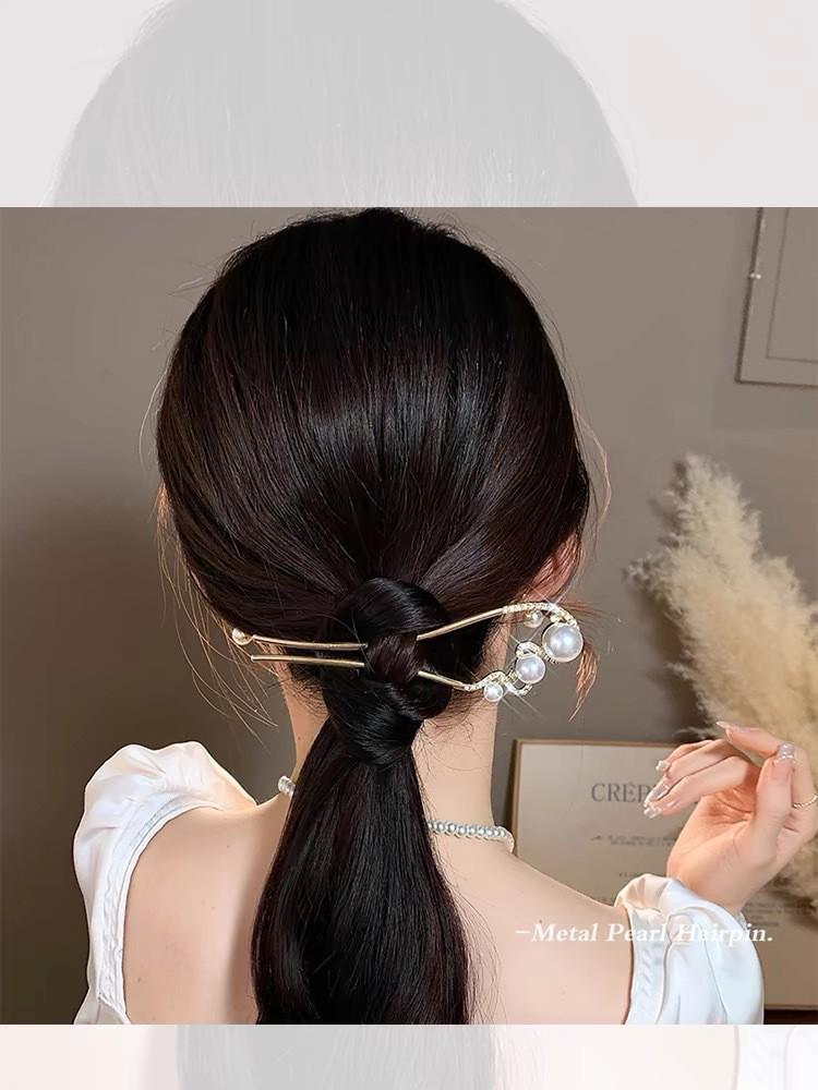 Premium Mesh & Leaf U-Shaped Hairpin: Elegant Ancient & Modern Chinese Style for Women.