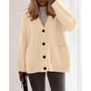 Women Solid Color V Neck Button Up Loose Long Sleeve Knit Cardigan Sweater Coat