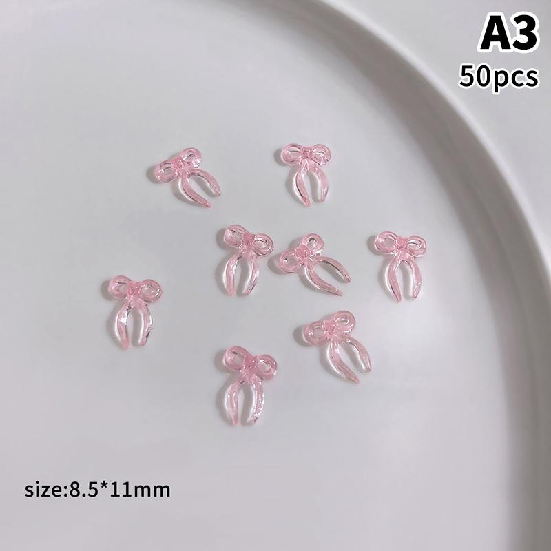 50Pcs Transparent Colorful Ribbon Bows Nail Art Decorations Accessories Minimalist Jelly Bowknot Resin Nail Charms Diy Crafts