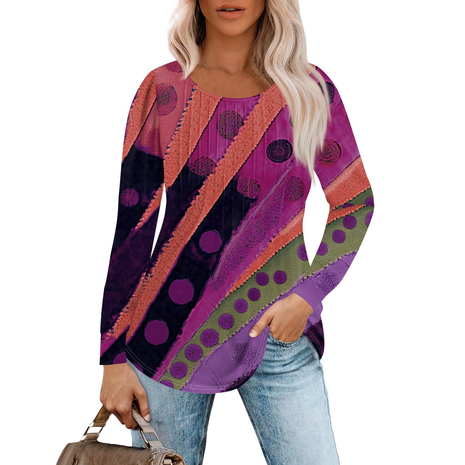 

Женская модная повседневная плиссированная футболка с круглым вырезом и геометрическим квадратным принтом с длинным рукавом XL красный