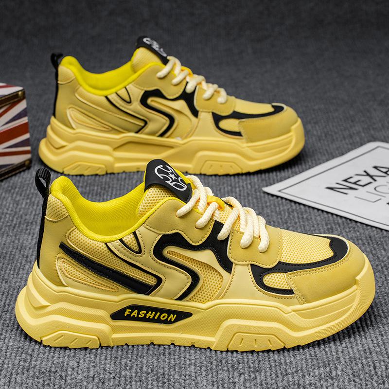 

Мужские повседневные модные кроссовки для скейтбординга на четыре сезона, удобные для студентов, трендовые кроссовки для мальчиков с мягкой подошвой, дышащая обувь 44 жёлтый/чёрный