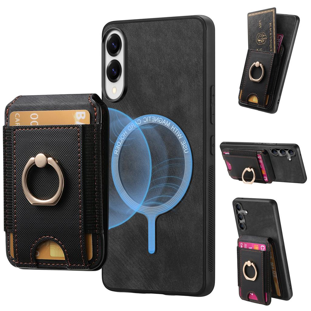 For Samsung Galaxy S25 Edge Case Compatible with MagSafe Leather Back Cover with Detachable Card Holder Kickstand