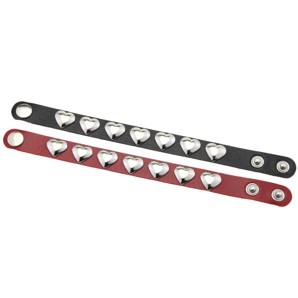 Gothic Punk Heart Stud PU Leather Bracelet, Adjustable Stainless Steel Snap Wrist Cuff Unisex Couple Wristband
