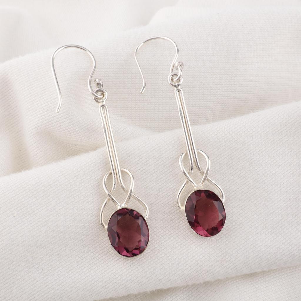 Rhodolite Gemstone Jewelry, Handmade Silver Jewelry, 925 Solid Sterling Silver Earrings, Gorgeous Silver Earrings For Wedding Gift