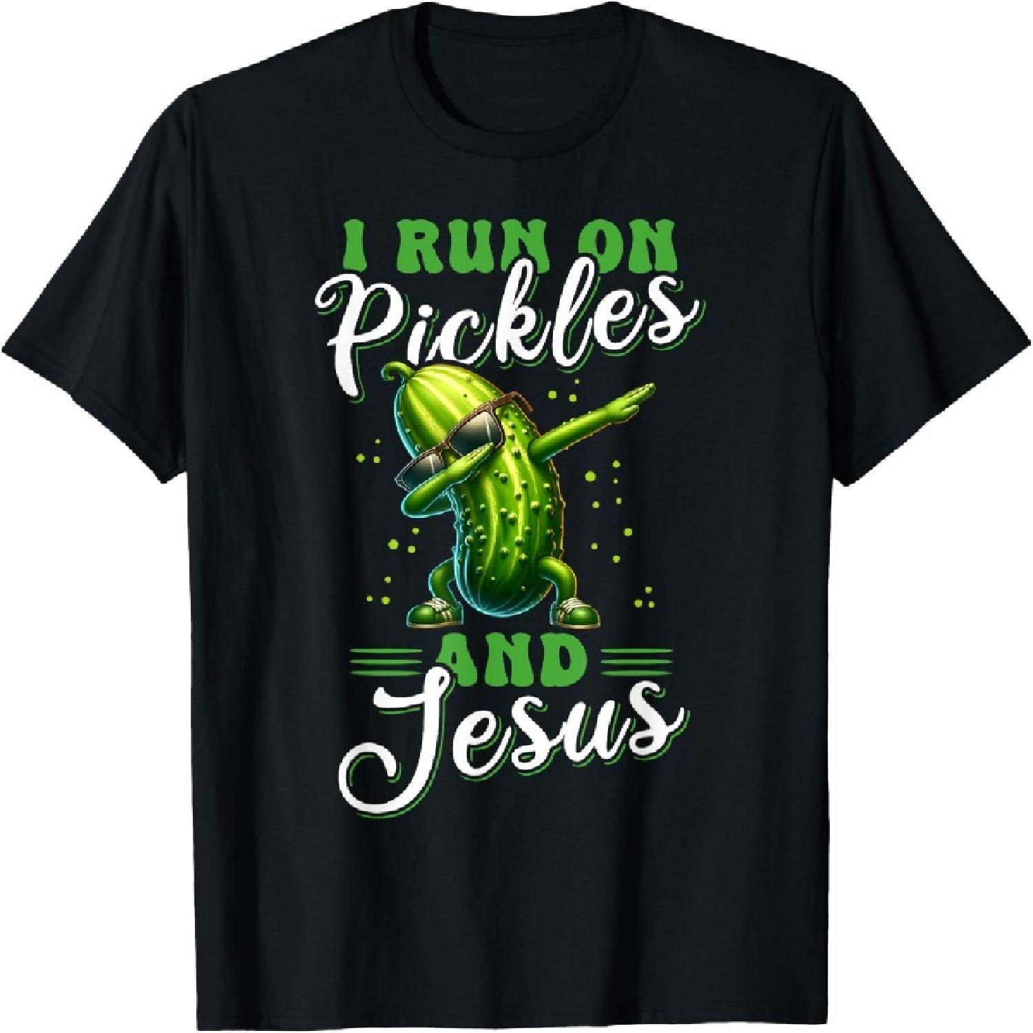 Funny Pickle Cucumber I run on Pickles and Jesus T-Shirt S