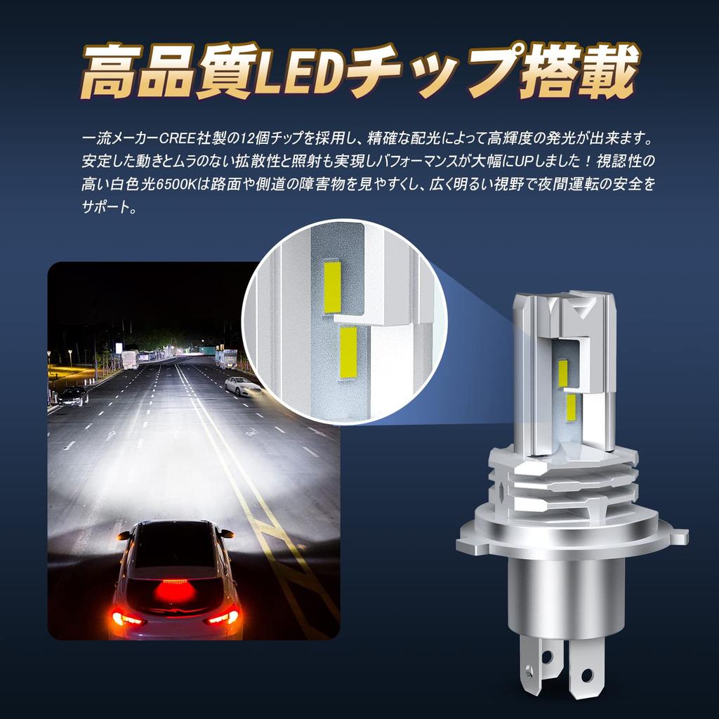 H4 LED Headlight, Hi/Lo Switching, For Cars/Motorcycles, Fanless, 12000 Lm, DC /24V Compatible with