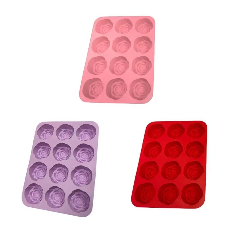 12 Cavity Rose Silicone Molds Set Oven Bake Flower Pan For Professional Bakers And Creative Cooking Enthusiasts