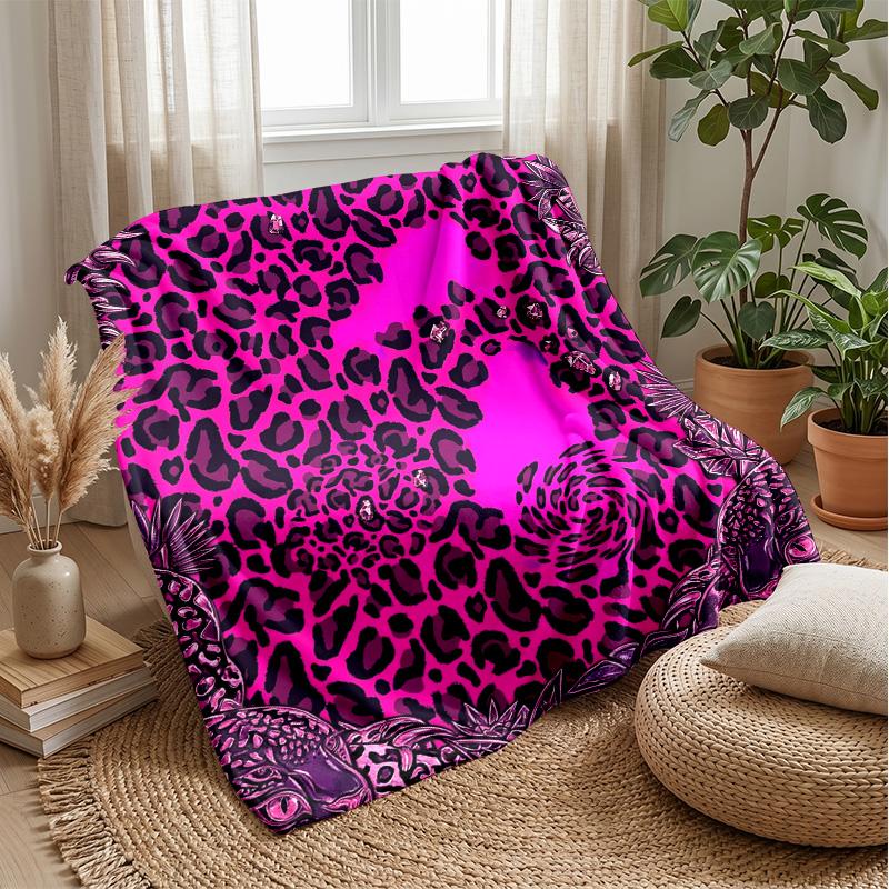Pink Leopard Bow Frame 1 Theme blanket Lightweight Warm Flannel Blanket Decorative Throw Blanket for Home Decoration