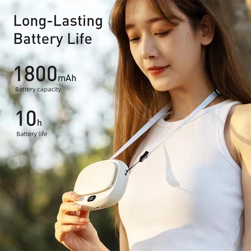 2025 Mini Handheld Fan 2000mAh USB Rechargeable Neck Hanging Fan, 5 Speeds with Display Screen, Portable Cooling Fan for Home, Office, and Outdoor Use
