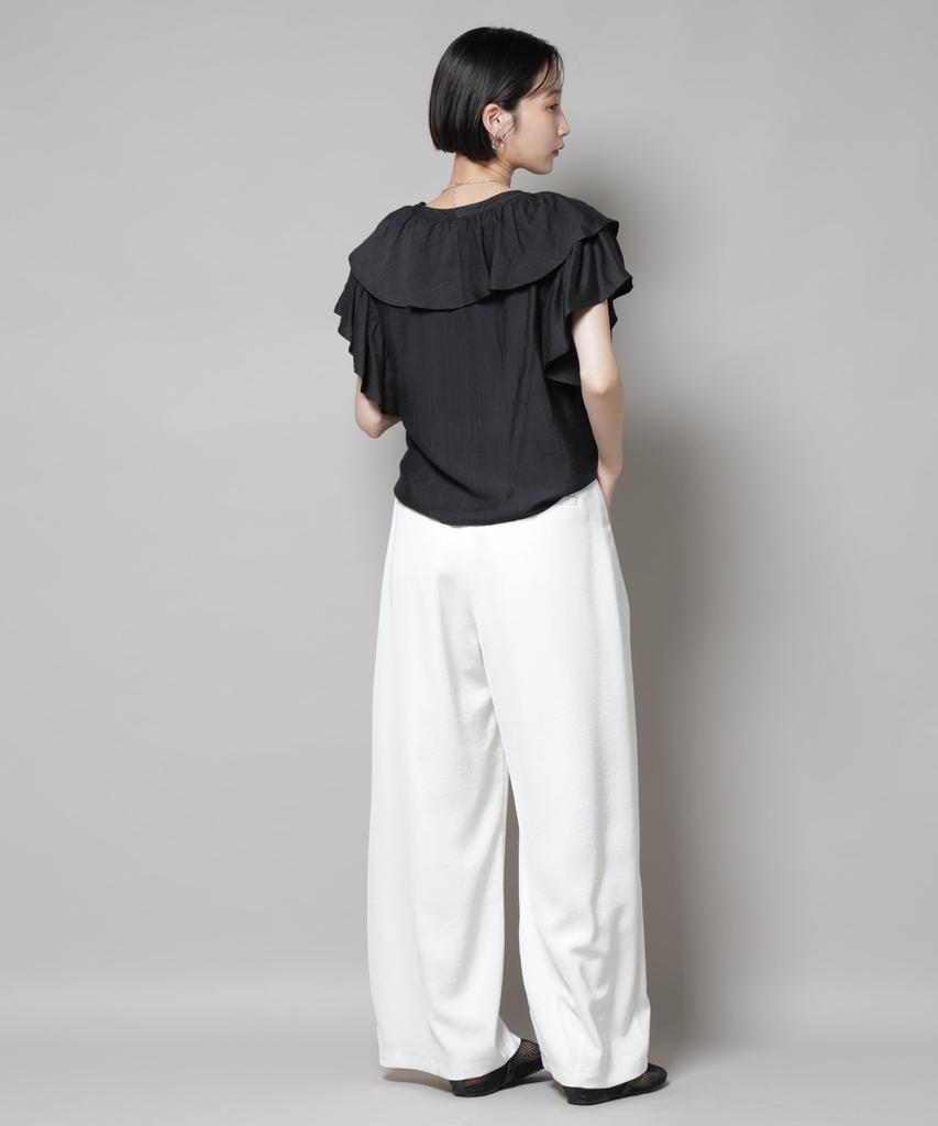 Nano Universe Frill Detail Front Size F Women's Lace-Up Blouse, Black, 010, 673-5221307