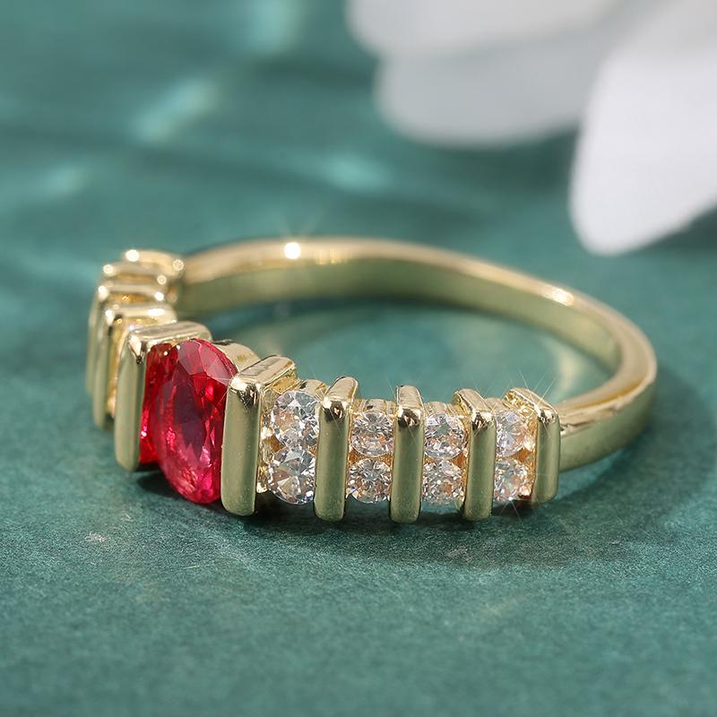 Classic Inlaid White Red CZ Women's Ring Trendy Gold Color Geometry Daily Wear Party Jewelry Anniversary Gift