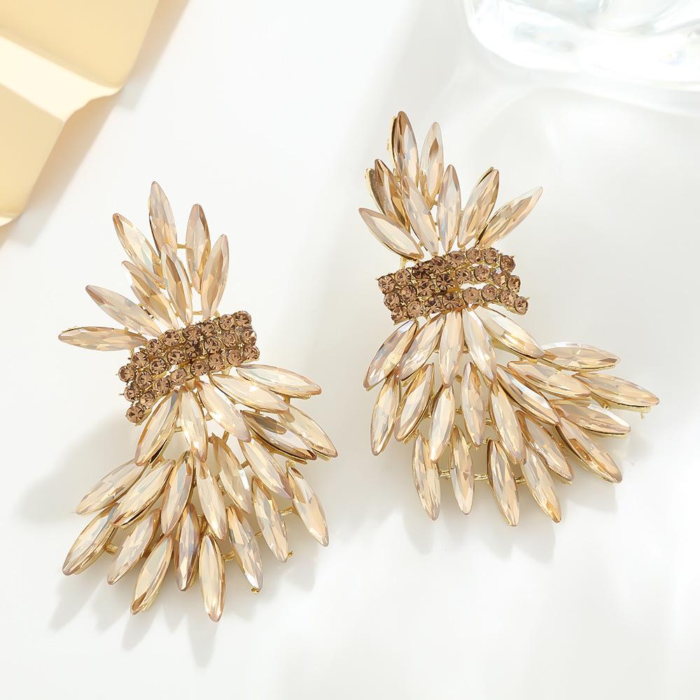 Изысканные серьги-пусеты с полным бриллиантовым кристаллом в виде колосков пшеницы - Элегантные серьги-пусеты в преувеличенном стиле шампанского