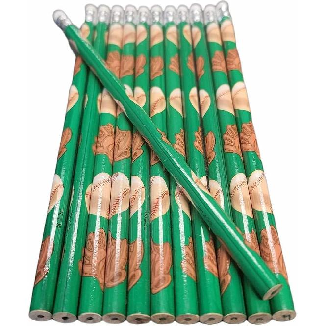 Baseball Sport Theme #2 Lead Wooden 7.5 Inches Pencils (12 Pack) Party Favor bags for Birthday Party, School Student Incentive Rewards Goody Bag,