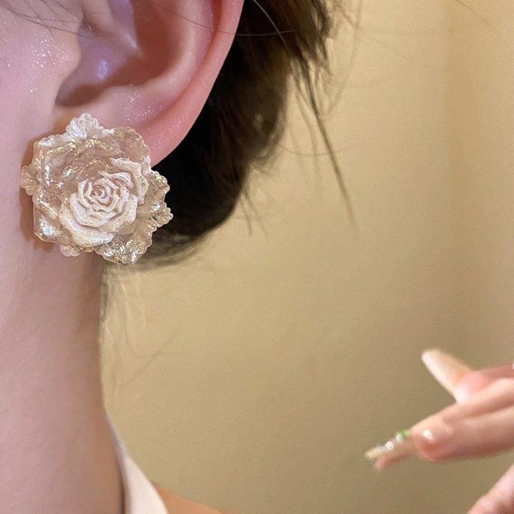Casual Rose Flower Flower Earrings Resin Gradient Color Floral Stud Earrings Jewelry French Style Women Earrings Party