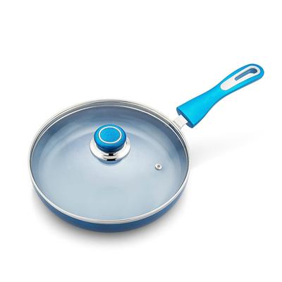 Blue Ceramic Non Stick Induction Fry Pan 24Cm with Glass Lid