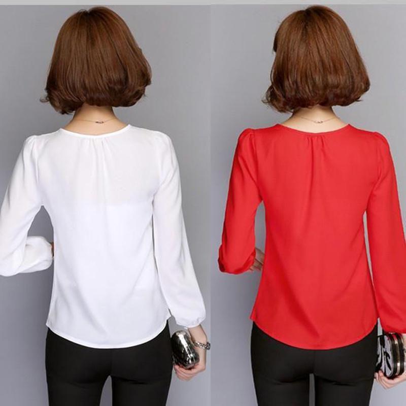 Elegant Summer Female Shirt Long Sleeve Blouse Button Women Office Chiffon Ruffle Tops For Stylish Comfort