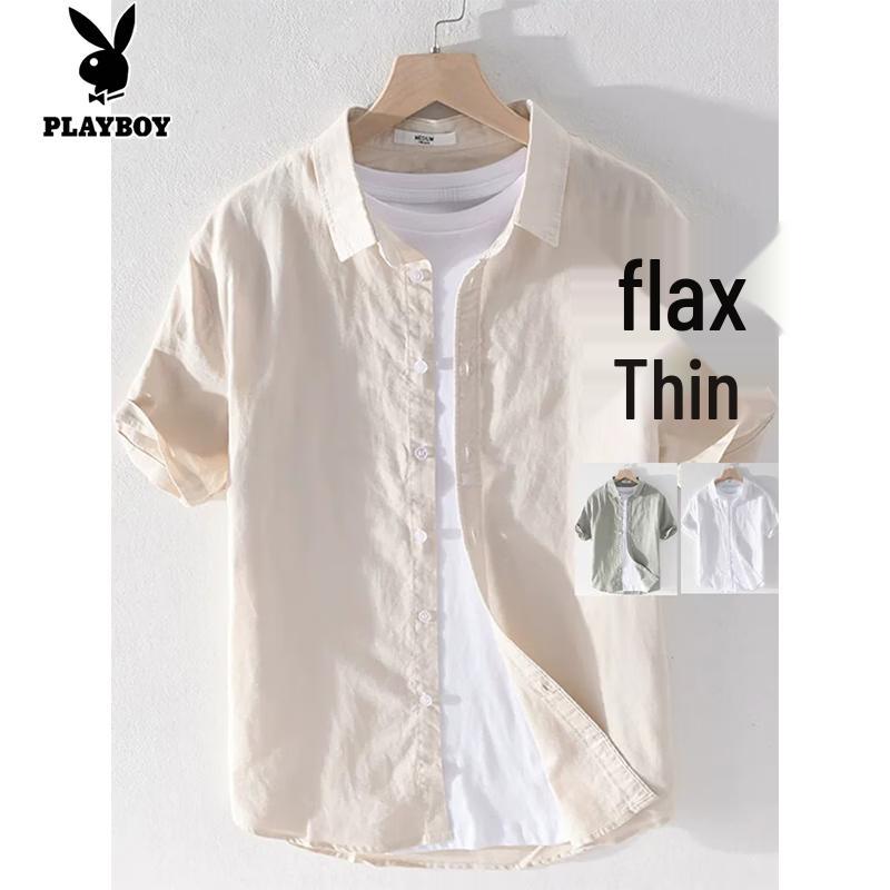 PLAYBOY Men s Casual Linen Blend Short Sleeve Shirt 3XL