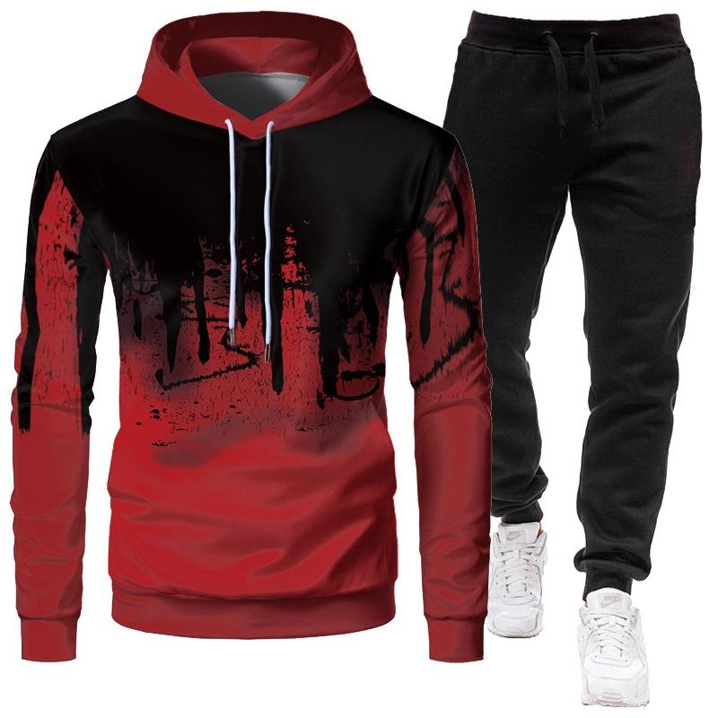 2026 Men's Sporty Slim Fit Graffiti Print Hooded Set
