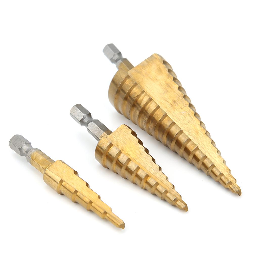 3pcs 3124‑1220mm High Speed Steel Cone Step Drill Bit Hex Shank Hole Cutter