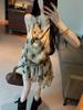 French Temperament Waist Contrasting Color Plaid Hanging Neck Swinging Collar Summer New Design Sense Thin Fashion
