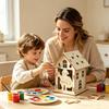 Unfertiges Holz-Weihnushaus Bastelset mit Malwerkzeugen Perfekt für Kinder DIY-Kunstprojekte Feierliche Party Heimdekoration