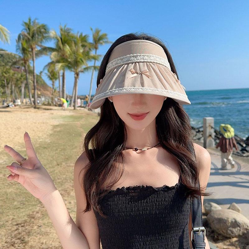 Beach Sun Protection Hat For Women Summer Big Brim Sun Protection Face Shading Beach Vacation Lace Bow Sun Protection Hat