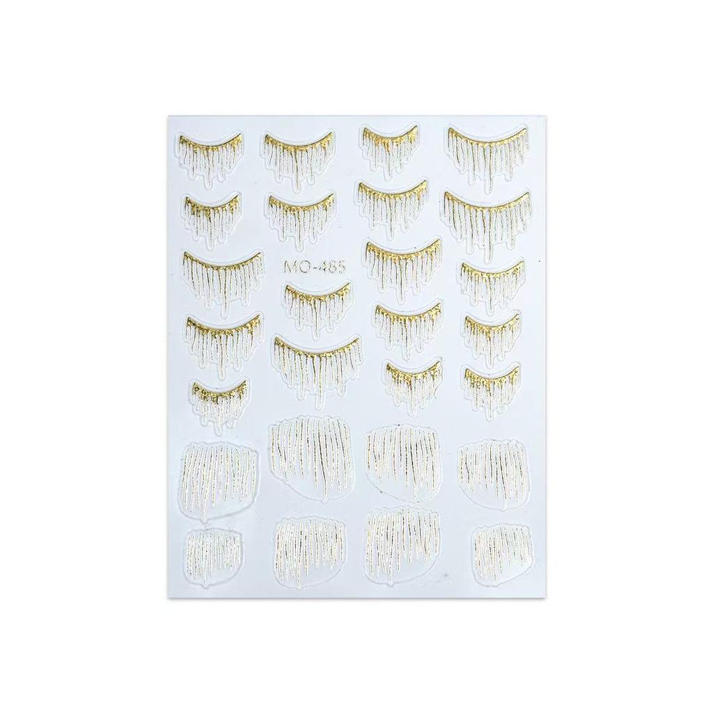 New Tassel Nail Art Sticker Quicksand French Pure Long Pointed Nail Art Sticker Laser Gold and Silver Embossed Nail Sticker