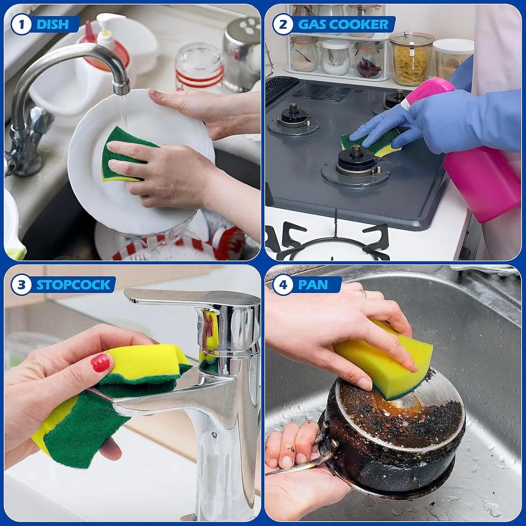 50/10Pcs Kitchen Dishwashing Sponge Soft Absorbent Clean Rub Pot Rust Scouring Pad Removing Kits Household Cleaning Brush Sponge