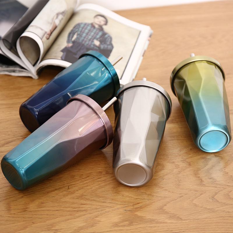 500ML Creative Stainless Steel Water Cup With Straw Lid Cold Bottles Mugs For Coffee Bear Cold Water Easy To Carry For Travel