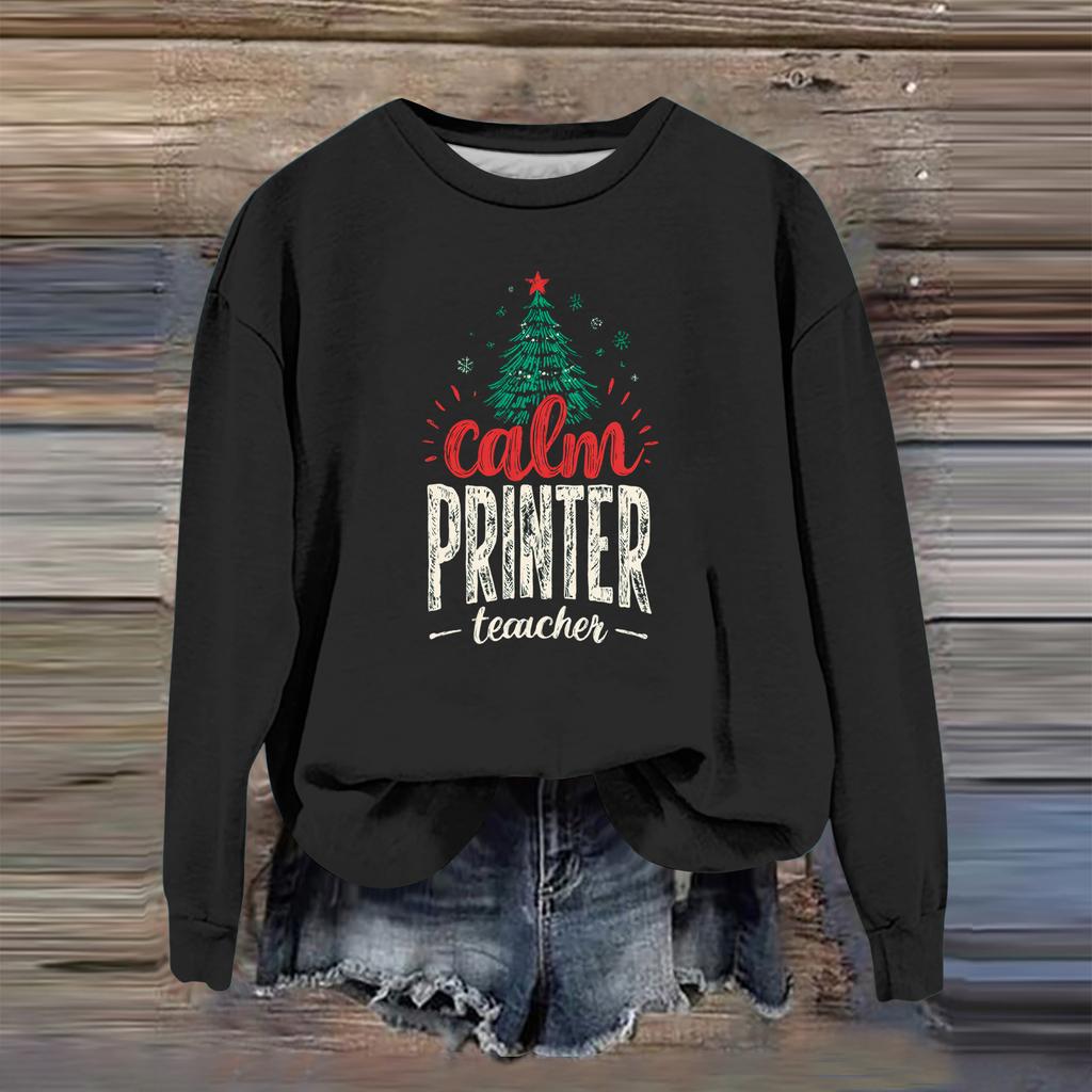 Women's Fashion Casual Long Sleeve Loose Christmas Printed Sweatshirt