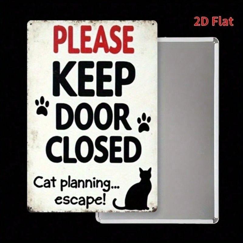 Funny Cat Metal Wall Sign Please Close Door Bathroom Decor