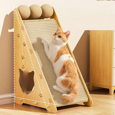 Katzen Kratzbrett Vertikaler Kratzer Interaktives Spielzeug Mahlspielzeug Holz Sisal Katzenkratzen