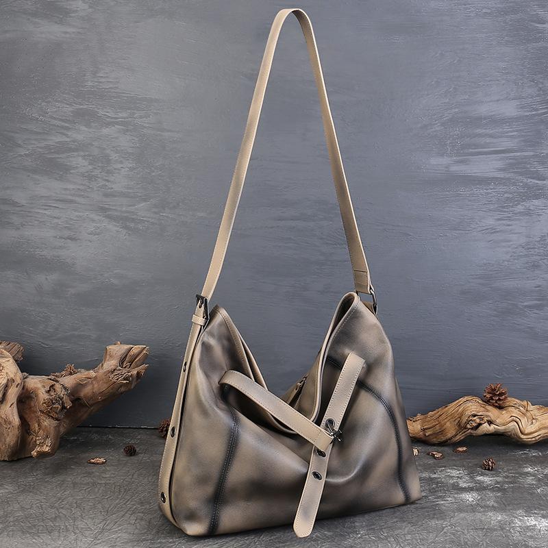 Johnature Genuine Leather Women's Bag Commuting Large Capacity Tote Bag Retro Lazy Shoulder Crossbody Bag