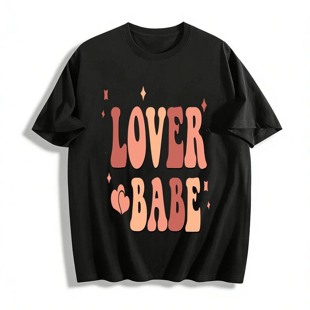 

Retro Heart LOVER BABE Letter Print Casual Versatile Short Sleeve Top Pure cotton T-shirt XXS
