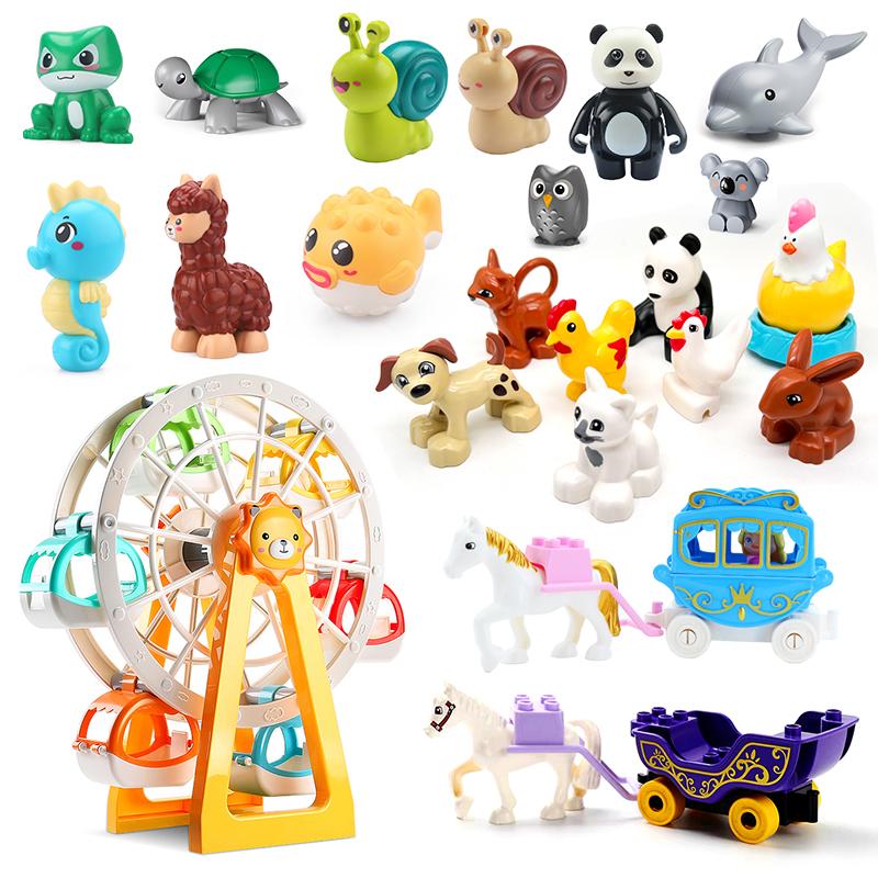 Big Building Blocks Marine Farm Animal Cat Dog Accessories Lion Shark Compatible With Duploed City Education Children Gift Toys
