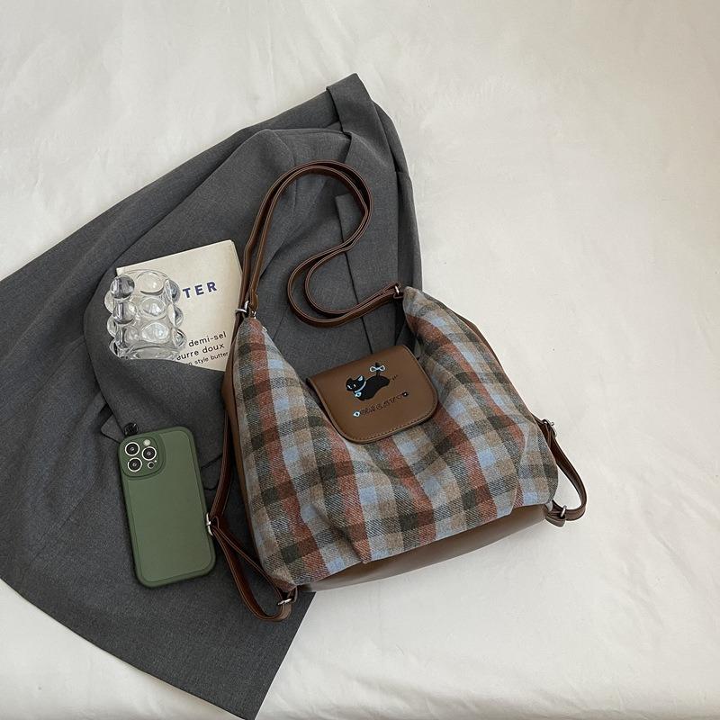 Bags Women's Large-capacity Plaid Tote Bags Commuter Retro Shoulder Satchel New Personalized Casual Backpack