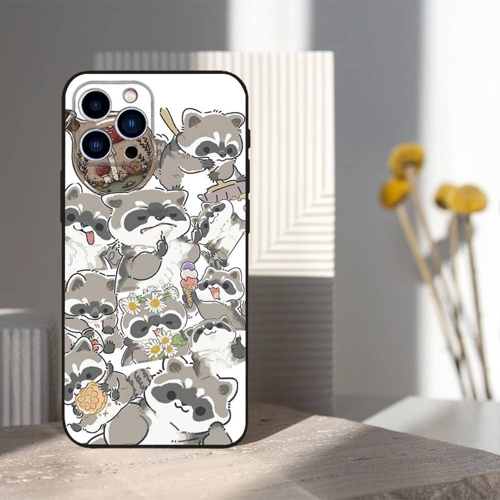 Funny Raccoon Animal For iPhone 12,16,11,14,15,17,13,X,Mini,SE,XS,Plus,Pro Max,8,7,XR,Soft Silicone Black Case