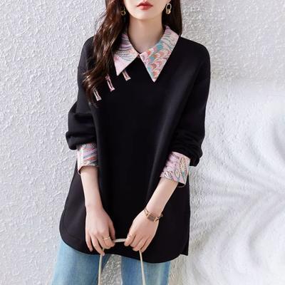 Retro Jacquard Disc Button Sweatshirt New Loose Temperament Top Women's Clothing