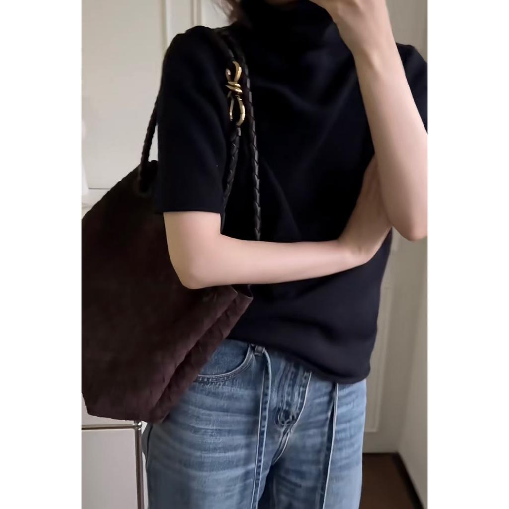 New women's bag frosted leather metal rope buckle leather woven niche simple large-capacity portable shoulder bag