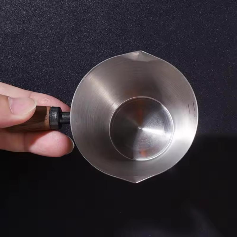 Stainless Steel Coffee Measuring Cup Wood Handle Pouring Cup Espresso Measuring Dosing Cup  Cafe