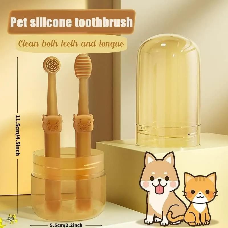 Complete Pet Oral Care Kit Dog Cat Teeth Whitening Set with Silicone Toothbrush and Toothpaste for Dental Hygiene